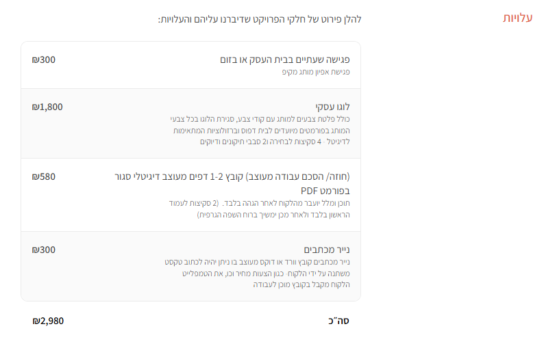 הצעת מחיר ממעצבת גרפית: לוגו, חוזה מעוצב ונייר מכתבים